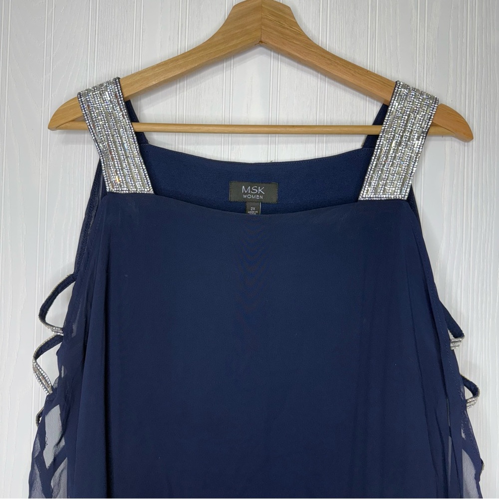MSK Women’s Navy Blue formal dress with rhinestone detail size 2X - Picture 5 of 10